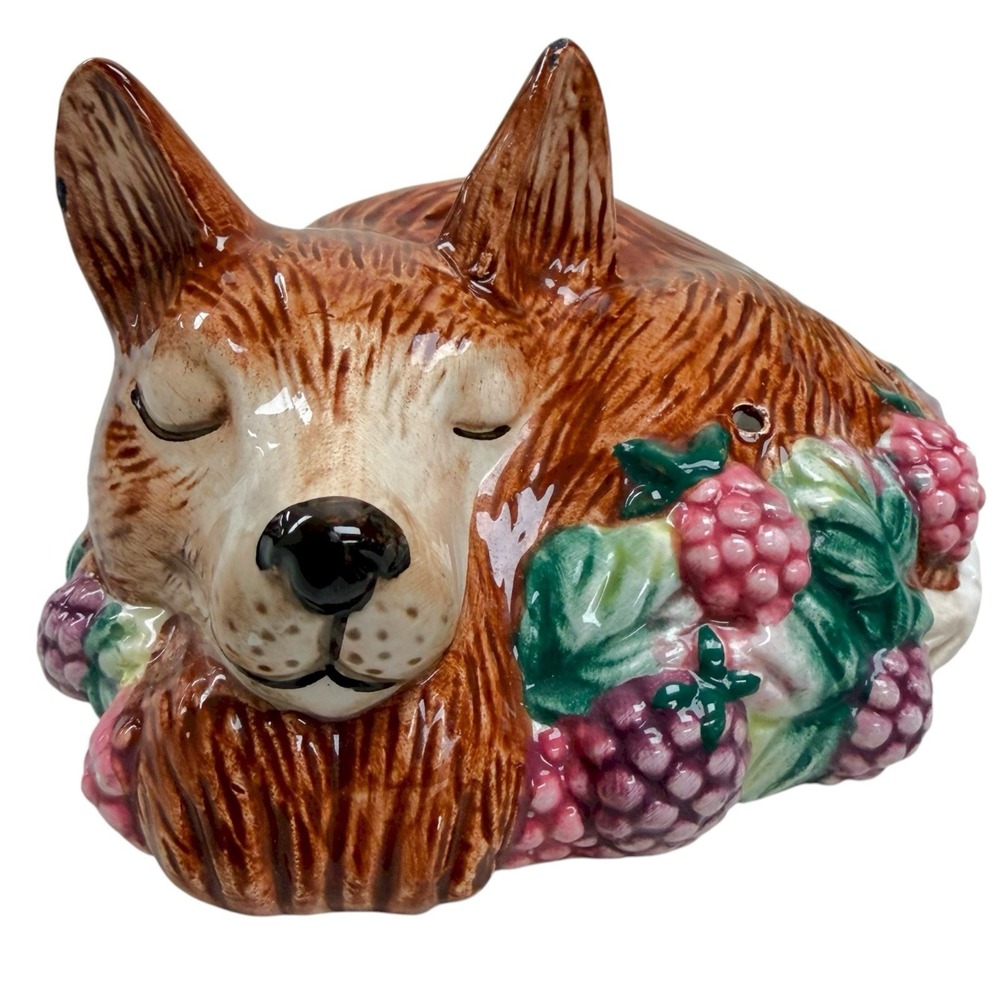 Vintage 1990 Fitz & Floyd FF‎ Wild Berries Sleeping Fox Scented Ceramic Pomander